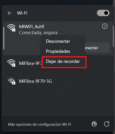 no funciona el WiFi en mi portátil olvidar red
