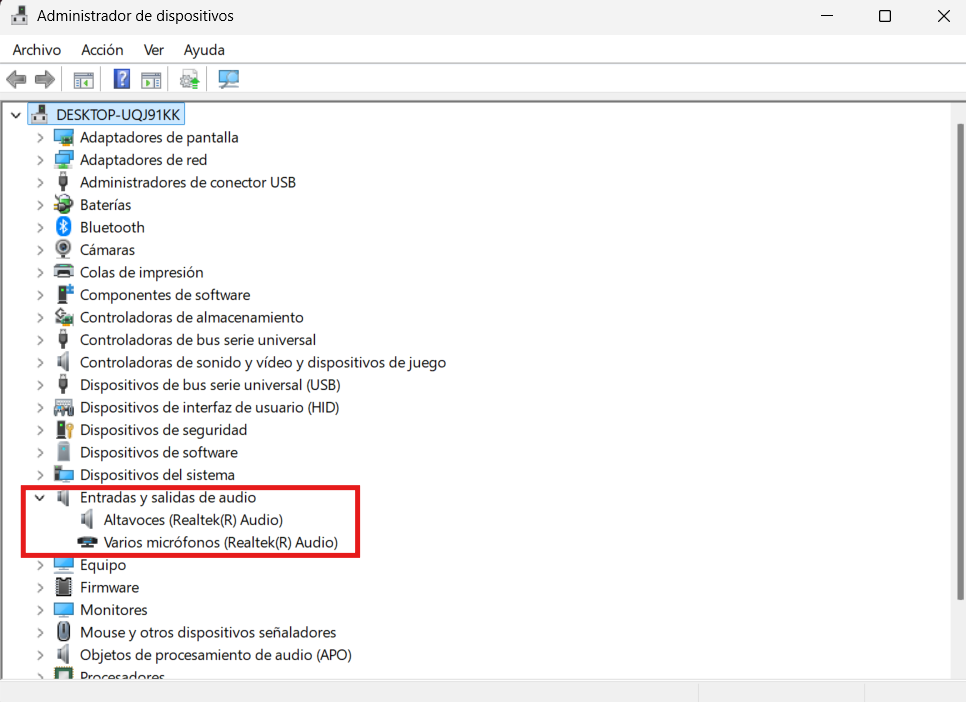 no funciona el sonido en Windows 11 administrador dispositivos