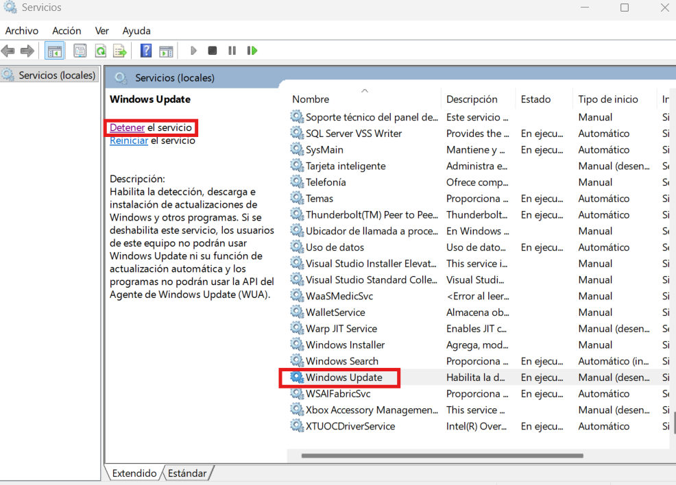 Windows Update no funciona detener servicio
