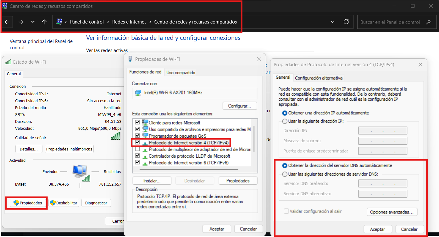 no funciona el WiFi en mi portátil configurar dns